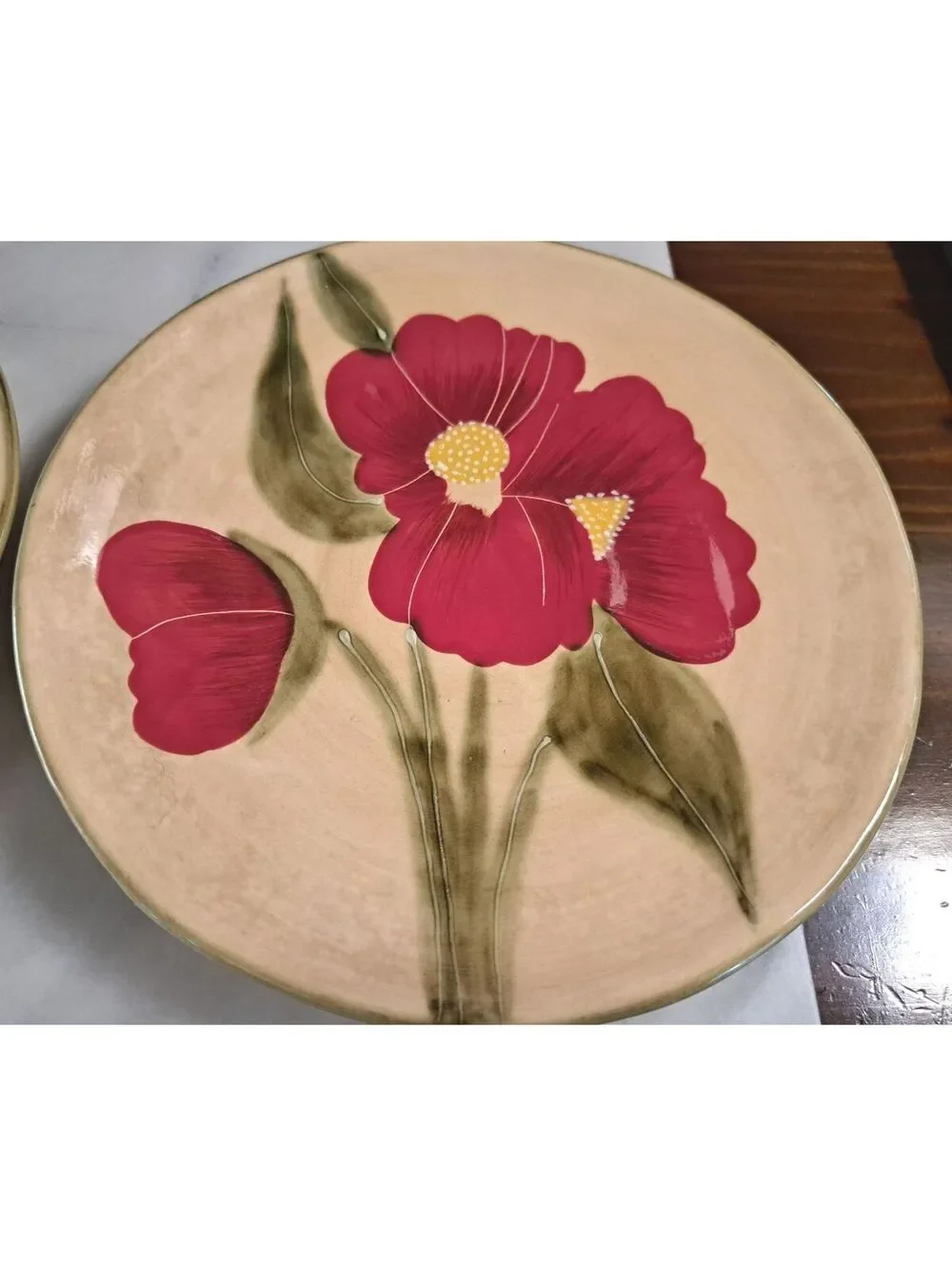 Vintage Set of 2 Hand-Painted Fleur Rustique Salad Plates by Ambiance 8